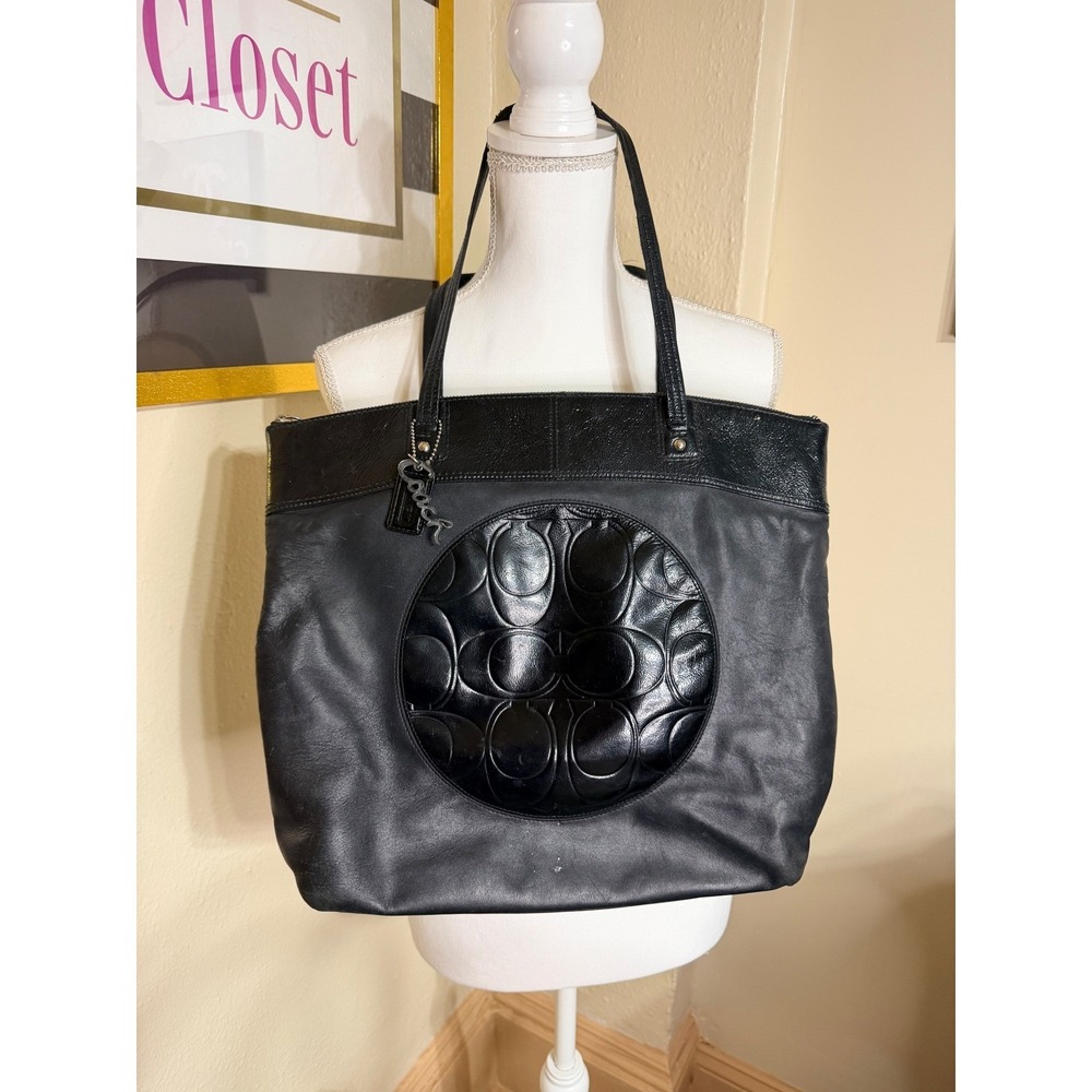 Coach Black Leather Signature C Logo Tote Bag Shoulder Purse F18336